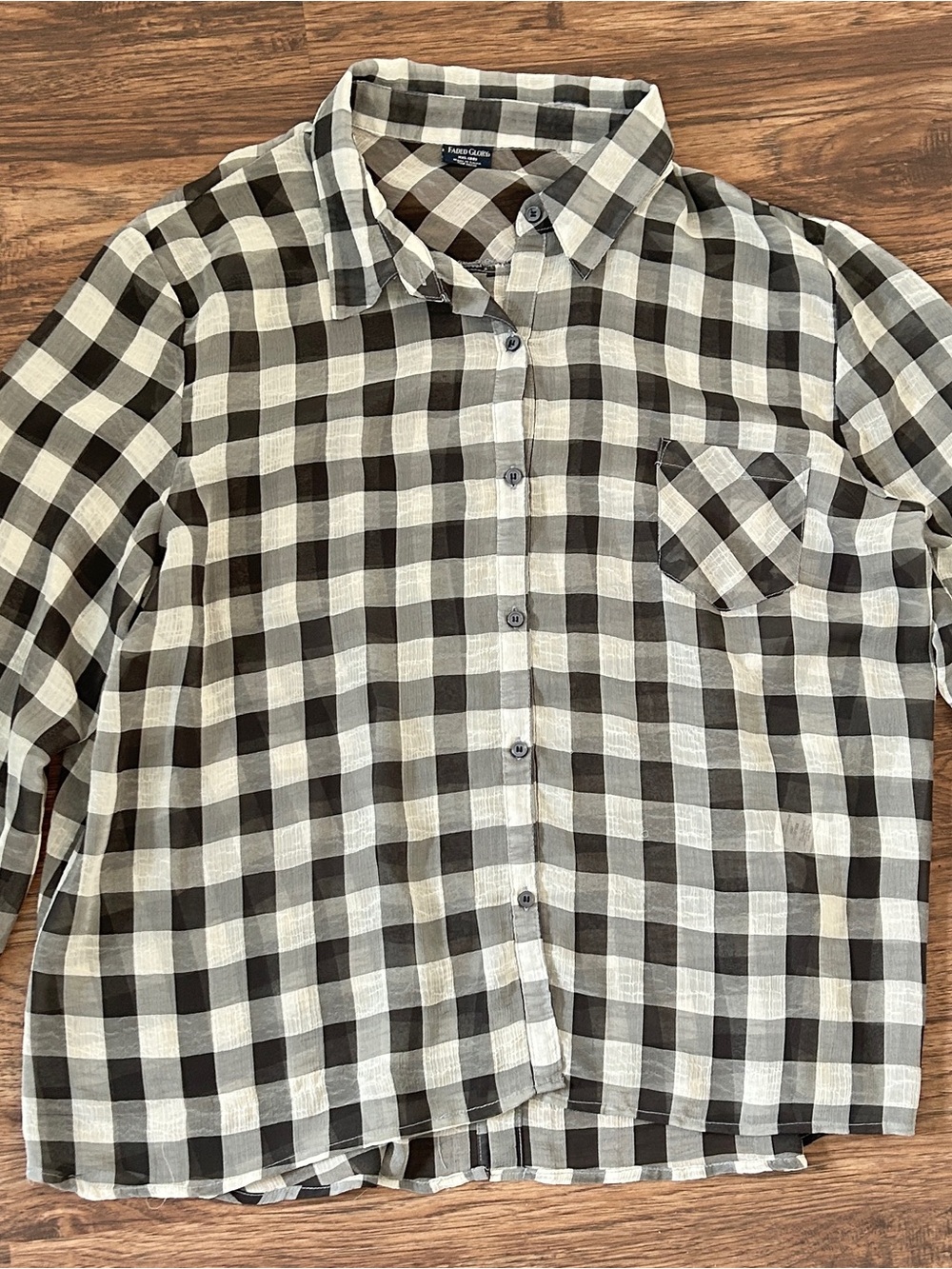 Faded Glory Black & White Buffalo Check Button-Front Women's Shirt - Picture 4 of 4